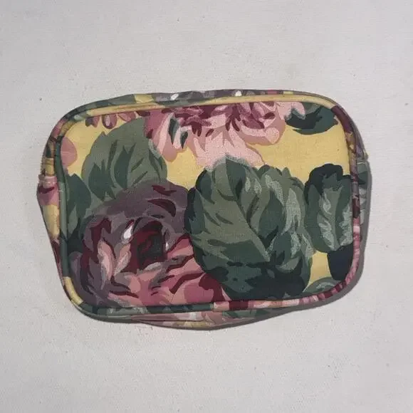 Vintage Lauren Ralph Lauren Yellow Floral CottageCore Mini Cosmetic Jewelry Case - Picture 1 of 13